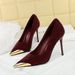 Women's Shoes High Heels Thin Heel Suede Light Mouth Metal Pointed Iron Head Thin Single Shoes_vogvips.com