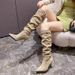 Women's Pointed Toe High Heel Knee High Boots With Belt Buckle Wrinkle Detail Stretch Slim Fit Stacked Boots Stretch Fleece Slimming Boots_vogvips.com