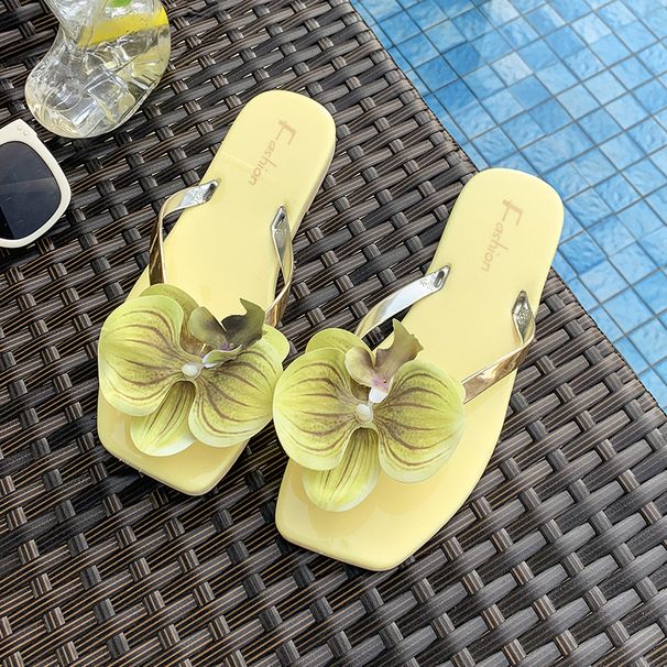 Women's French Style Gentle Fairy Sandals Multi-Color Orchid Print Flip Flops For Summer Beach Vacation Casual PU Material_vogvips.com