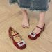 French High Red Small Leather Mary Jane Women's Thick Heels, Versatile Single Rhinestone Wedding Shoes, Bridal Shoes_vogvips.com