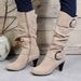 New Autumn And Winter Boots From Europe And America, Knee Length, Medium Boots, Suede, High Heels, Belt Buckle, Short Boots_vogvips.com