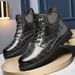 European Warm Series Winter New Large Size Men's Versatile Casual Leather Fashion Trend British Plaid Martin Boots_vogvips.com