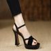 2025 Summer New European And American Fashion High-Heeled Women's Shoes With One-Strap Buckle, Square Toe, Chunky Heel,_vogvips.com
