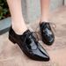 Spring Summer Autumn New Brogue Burnt Flower Hollow Square Heel Single Women's Pointed Toe Patent Ladies' Small Leather_vogvips.com