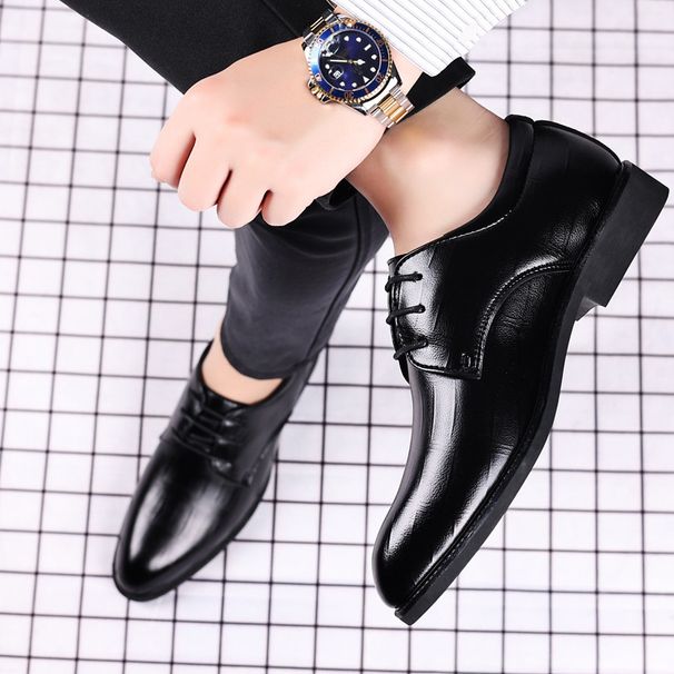British Business Pointed Leather Casual Trend Formal Dress Lace Up Korean Version Men's Wedding Shoes_vogvips.com