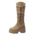 Inner Height Increase Western Cowboy For Women, Autumn Pile Style With Tassels And Ruched Design, Short Boots, Knee-High_vogvips.com