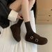 Genuine Autumn Winter Retro Woolen Fleece-Lined Mary Jane Cotton For Women With Double Buckle Design Lazy_vogvips.com