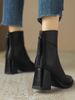 Retro Brown Soft Leather Chunky Ankle Boots For Women, 2025 New High-heeled Martin Boots, British-style Small Square Toe Slim Boots_vogvips.com