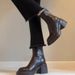 Cowhide Version~ Brown Genuine Leather Thick-Soled Height-Increasing Martin For Women Simple Back Zipper Chunky Heel_vogvips.com