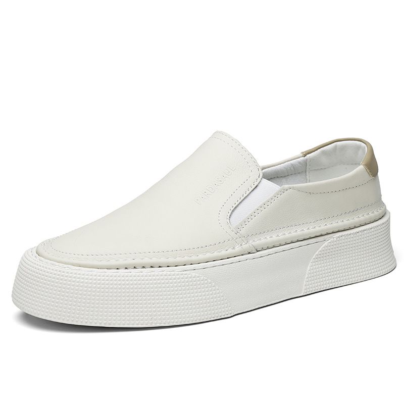Suitable For All Seasons Men's Spring Summer Slip-On Trendy Shoes Soft Leather Loafers Breathable Black Versatile Thick-Soled Casual Sneakers_vogvips.com