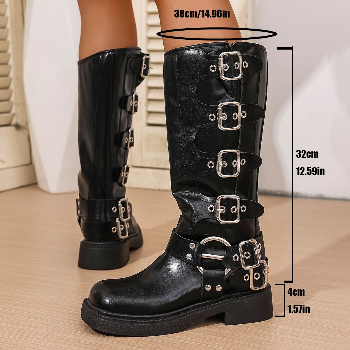 Western Cowboy Boots Vintage Brown Long Boots Maillard Style Round Toe Chunky Heel Waterproof Slip-Resistant Riding Boots For Spring Autumn Winter_vogvips.com
