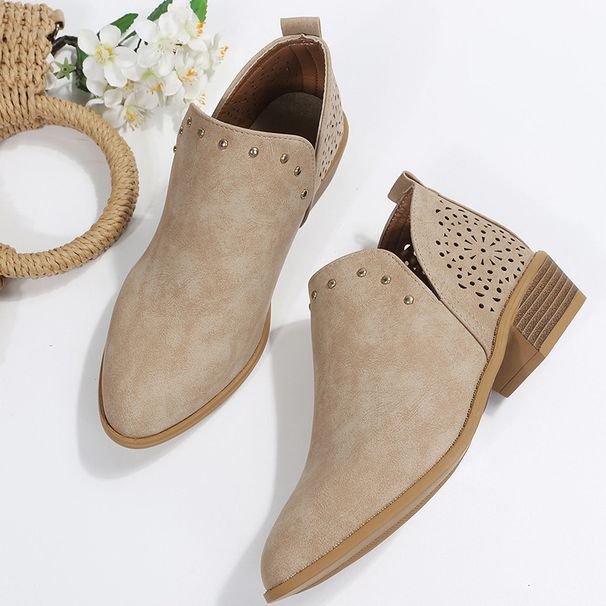 Plus All-Season Solid Color Back Hollow European Size British Style Pointed Toe Chunky Heel Fashion Low-Cut Women's_vogvips.com