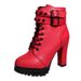 Women's Chunky Heel Fashion Boots European American Style Winter Side Zipper Short Studded Belt Buckle High Heeled Cowboy Boots_vogvips.com