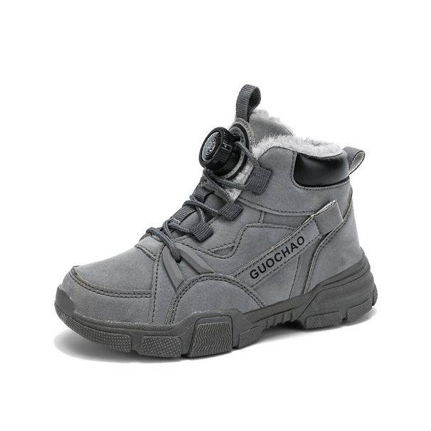 Boys' Winter Snow Boots With Fleece Lining - Warm & Comfortable Short Boots For Kids (Sizes 31-39, Gray/Pink)_vogvips.com