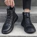 Genuine Leather Black Men's Boots, Spring High-Top Men's Shoes, Martin Boots For Men, Fleece-Lined Leather Boots, Trendy_vogvips.com