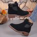 Black Martin Autumn Winter New Large Size Slip-On Short Trendy Round Toe Square Heel Mid-Calf Boots Women's Shoes_vogvips.com