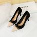 9283-A2 European And American Style Banquet Women's Thin High Heel Shallow Mouth Color Block Pointed Toe Metal Chain_vogvips.com
