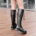New Plus Size Knight For Women, Low Heel, Flat Bottomed, Round Toe, Belt Buckle, Cross Strap, Long Boots_vogvips.com