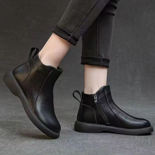 ShoeVault Foreign Trade Cross-Border New Autumn Winter Fashion Versatile Short Boots Handmade Retro Sole Soft Surface Cotton Round_vogvips.com