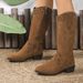 Vintage Western Cowgirl Boots For Women - Pointed Toe Chunky Heel Fashion Boots - Suede High Shaft Side Zipper Boots - Black/Brown/Green - Sizes 36-43_vogvips.com