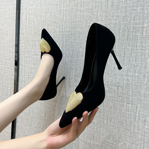 2025 Autumn New Water Diamond Black Suede Sexy High With Fine Heels And Sharp Pointed Design, French Single Shoes_vogvips.com
