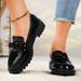New Patent Leather Shiny Surface Tassel Mid Heel Loafers In Plus Size Fashionable Casual Single Shoes_vogvips.com