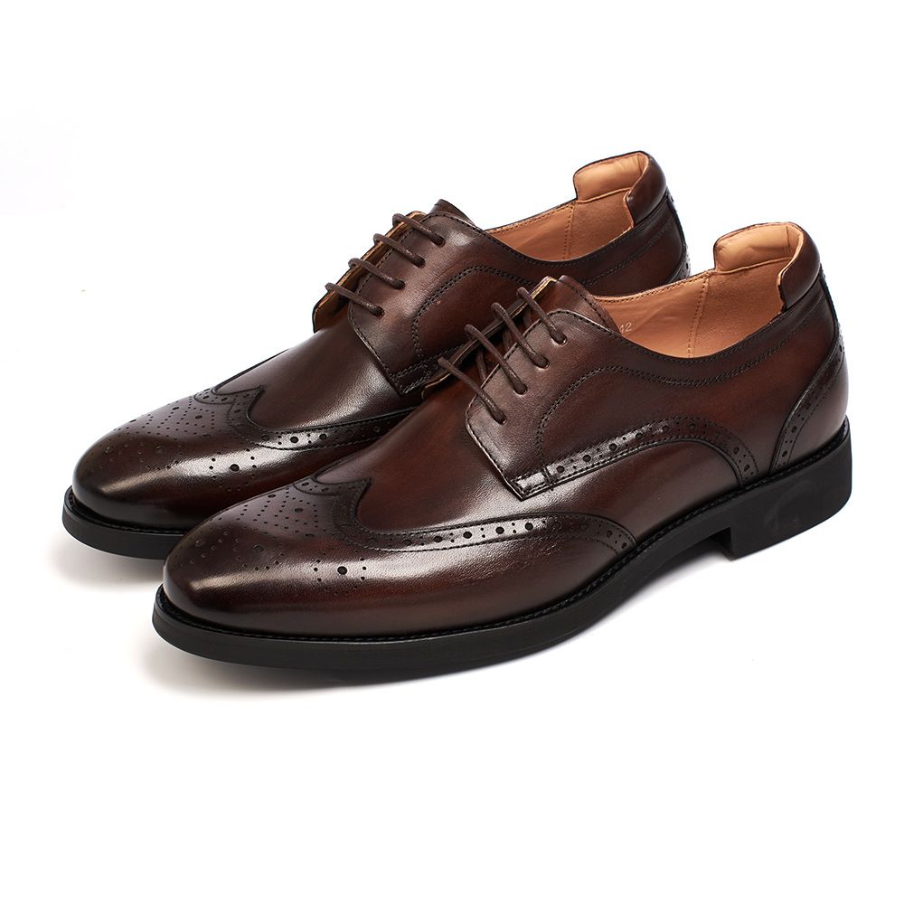 British Perforated Top Layer Cowhide Men's Business Dress Leather Blok Carved Oxford Shoes_vogvips.com