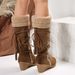 Women's Plus Size Wedge Heel Fashion Boots Suede Fur Trimmed Cuff Back Lace Up High Boots Autumn_vogvips.com