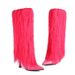 Women's Pointed Toe Stiletto Heel Suede Fringe Boots Fashion High Boots For Fall Winter Autumn And Winter Fashion Boots, Slip On Long Boots._vogvips.com
