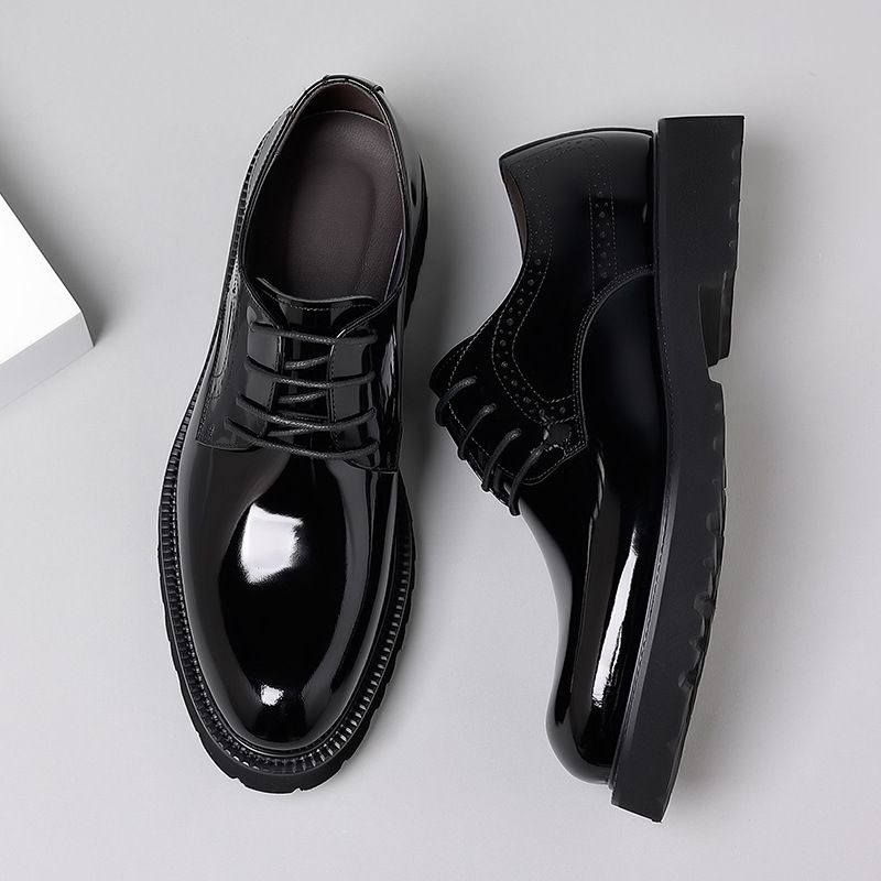 Euro Step Hairstylist Men's Korean Style British Trend Lazy Genuine Versatile Breathable Shiny Soft Sole Leather Shoes_vogvips.com