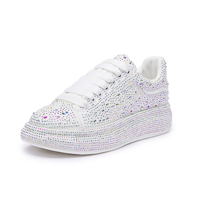 Women's Fashion Low-Top Sneakers With Rhinestones - Round Toe Breathable Casual Shoes For Spring, Autumn & Summer - Light Luxury Everyday Wear_vogvips.com