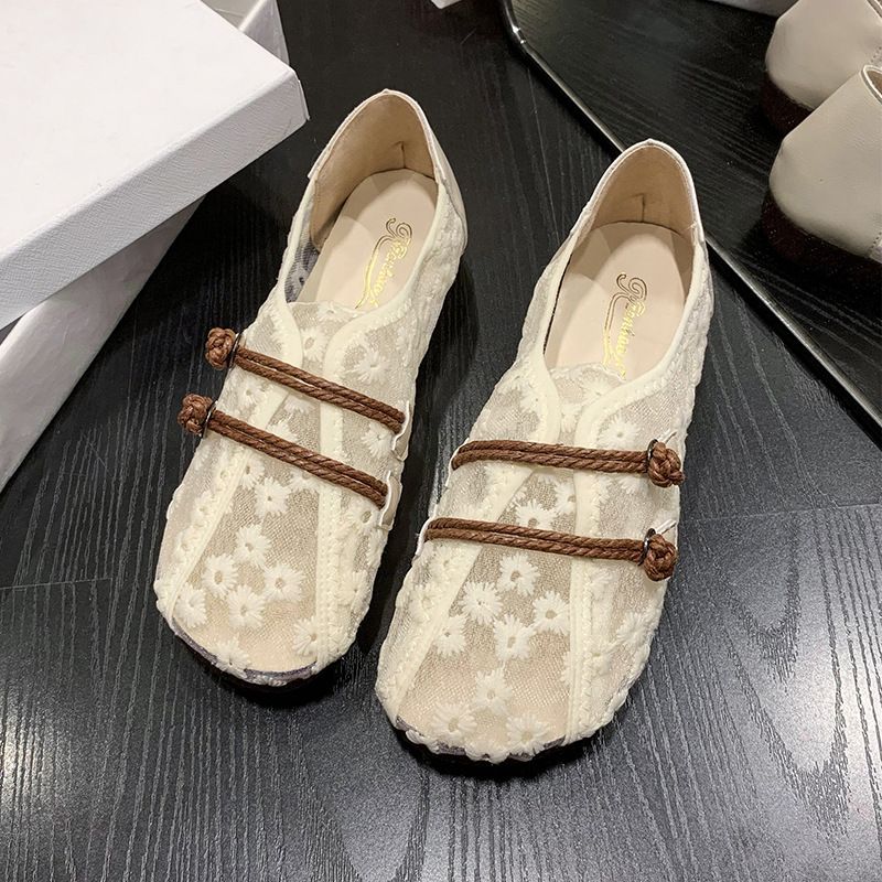 National Style Simple Mesh Hollow Retro Single Shoes Women's Soft Sole Comfortable Pregnant Women's Mother Shoes One Pedal Doudou Shoes_vogvips.com