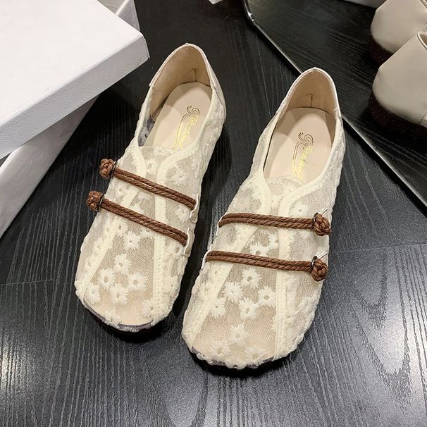 National Style Simple Mesh Hollow Retro Single Shoes Women's Soft Sole Comfortable Pregnant Women's Mother Shoes One Pedal Doudou Shoes_vogvips.com