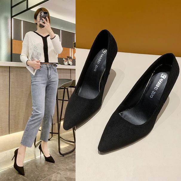 Pointed Toe High Heels For Women, Plus Size, Thin Heel, Versatile, Commuter, Black, Professional Women's Shoes,_vogvips.com