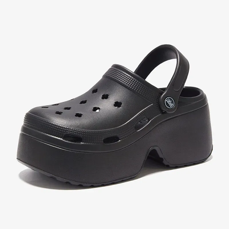 Women's 9CM Thick Sandals Shoes Summer Slippers High Heel Soft Sole Beach Garden Shoes Outdoor Waterproof Women's Hole Shoes_vogvips.com