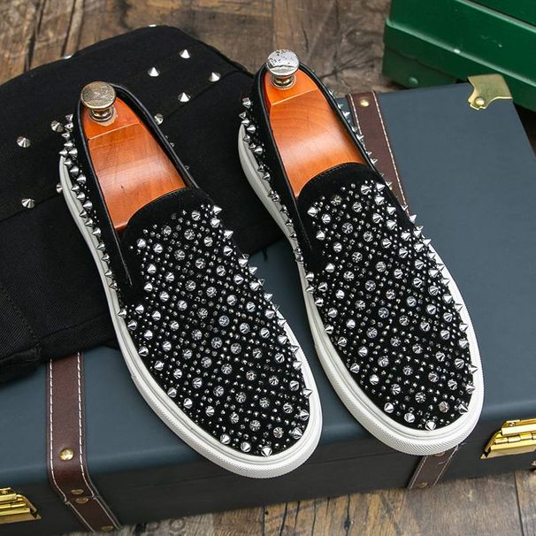 European Station Fashion Men's Shoes New Leather Casual Loafer Shoes Trendy Rivet Crystal Diamond Men's Shoes With Low Top Casual Shoes_vogvips.com