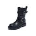 Versatile Black Leather Short Boots For Women In Autumn And Winter With Metal Buckle And Low Heel, Japanese Salt Retro Short Boots_vogvips.com