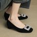 Cameido Women's Shoes Rhinestone Square Buckle Suede Chunky Heel Low Heel Office Commuting Fashion Shoes Spring_vogvips.com