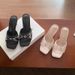 French Square Toe Cat Heel Silks And Satins Sandals Women's Summer New Arrivaloutwearelegant Petals Rhinestone Skirt High Heels_vogvips.com