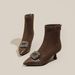 Pointed Toe Fashion High Heel Boots 2025 New Style Thin Heel Chelsea Women's Boots With Rhinestone Square Buckle Slimming Boots Wo_vogvips.com