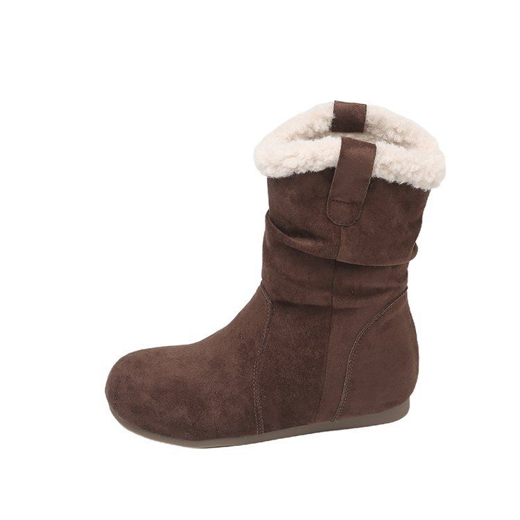 Petite Height-Increasing Mid-Calf Round Toe Snow For Women Winter Fleece-Lined Cotton Shoes Thick-Soled_vogvips.com