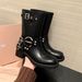Women's Distressed Leather Punk Style Western Cowboy Ankle Boots With Big Buckle - Chunky Heel, Slip-On Design, Comfortable & Stylish For All Seasons_vogvips.com