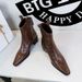 578-10 Retro Hand-Grab Pattern European And American Style Winter Women's Thick Mid Heel Pointed Toe Riding Short Boots_vogvips.com