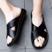 New Arrivals Italian Leather Slippers For Men Summer Hotel Beach High Quality Slip On Light Flats Male Flip Flops Big_vogvips.com
