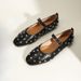 Summer Rivet Rhinestone Mary Jane Shoes Strap Flat Shoes Women's Ballet Shoes Leather Shoes_vogvips.com