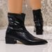 Autumn New Style Plus Size Women's British Pointed Toe Low Heel Martin Boots Slimming Slip-On Ankle Boots_vogvips.com