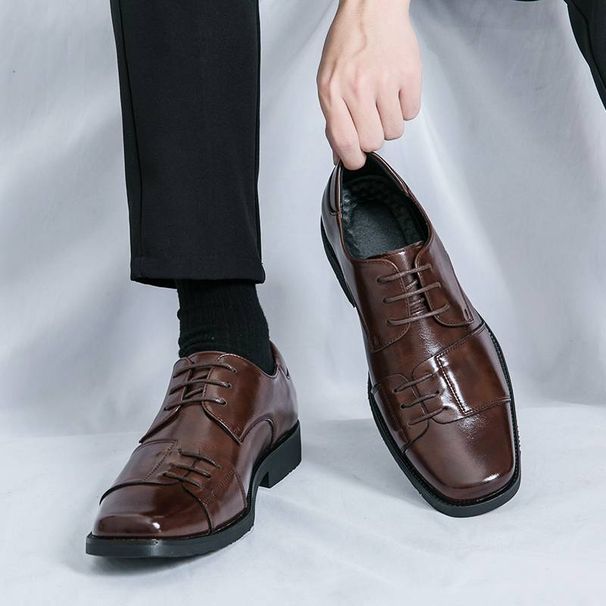 Men's Shoes Fashion Square Toe Men's New Black Business Formal Wear Derby Shoes Lace-up Genuine Leather British Brown Banquet Dress Wedding Leather Sh_vogvips.com