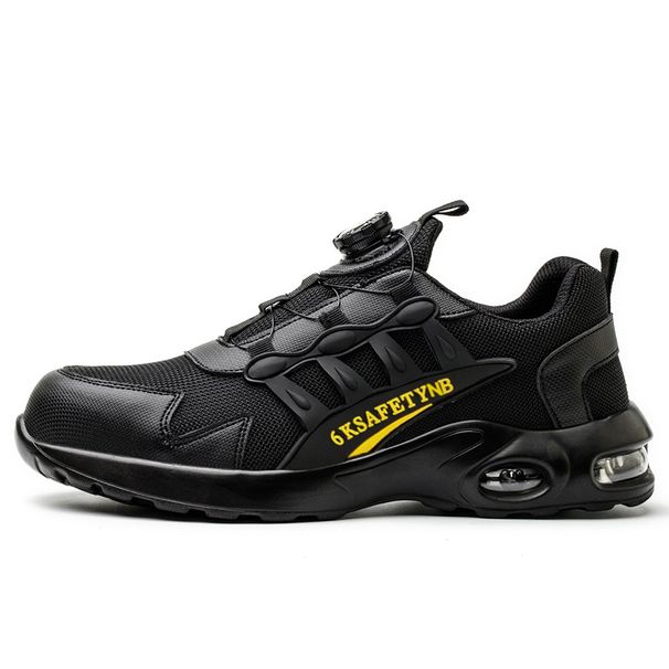Men's Safety Work Sneakers, Breathable Mesh, Rotary Buckle, Anti-Smashing Anti-Puncture Steel Toe Shoes For Construction Factory Workers_vogvips.com