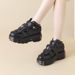 Women's Heavy Metal Thick Sole Low Top Punk Shoes Dark Black Motorcycle Boots Autumn Winter_vogvips.com