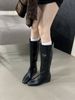 Inner Height Increasing Suede Leather Long 2025 Side Chain Fleece Lined Over-the-Knee High Korean Style Slip-On Fashion_vogvips.com